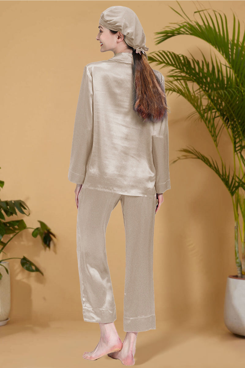 Classic Mulberry Silk Pajama Set with Sleep Cap