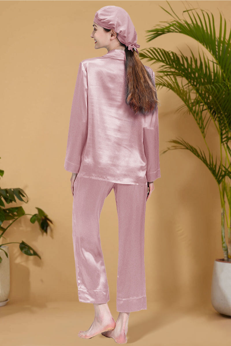 Classic Mulberry Silk Pajama Set with Sleep Cap
